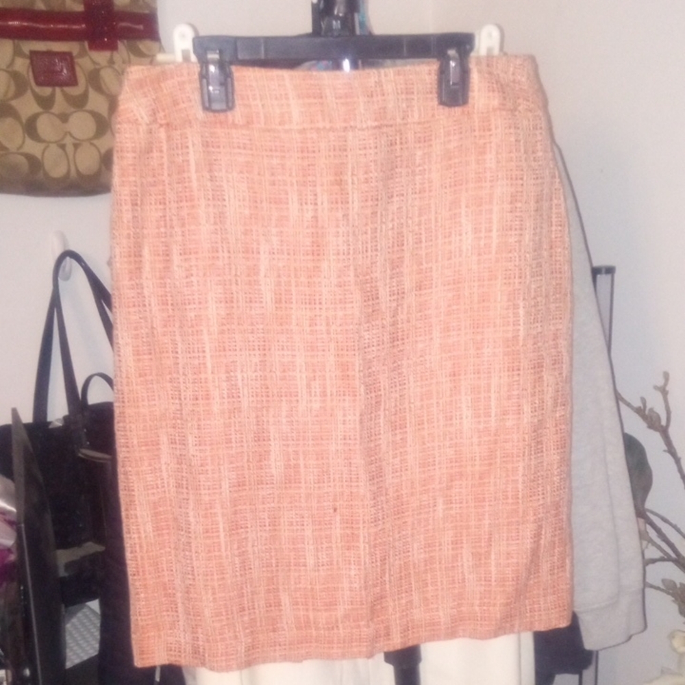 Jones Wear | Orange Tweed Knee-Length Pencil Skirt | 16" waist